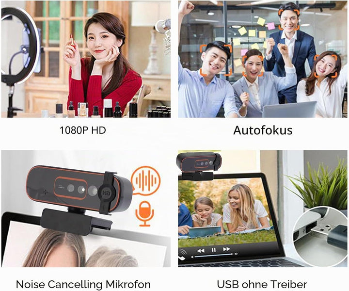 XUMIUZIY 1080P 30FPS Webcam mit Hello, Gesichtserkennungs Webcam mit privater Abdeckung, integrierte