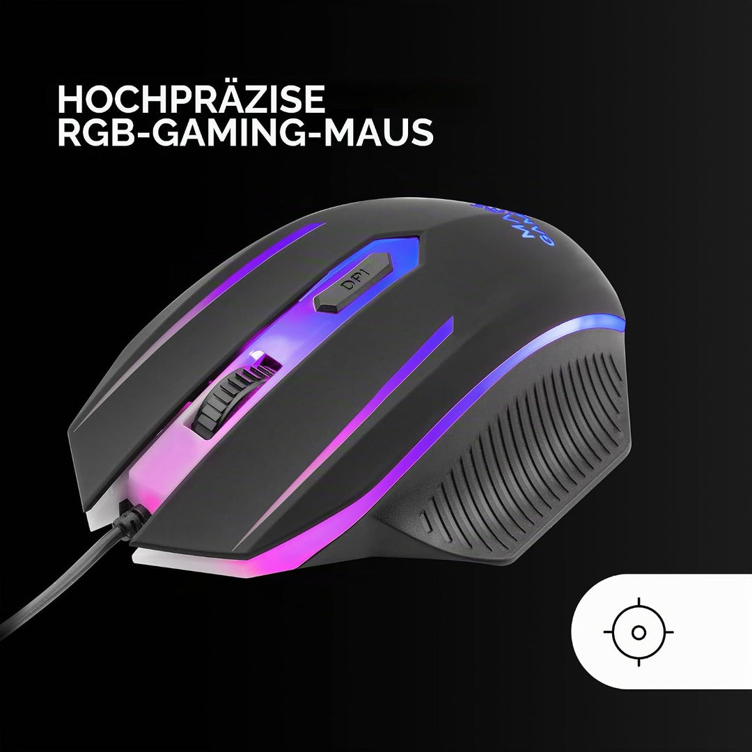 Mars Gaming MCP124PRO, Portugiesisch, Gaming-Combo 4in1, RGB H-Mech-Tastatur mit Handballenauflage,