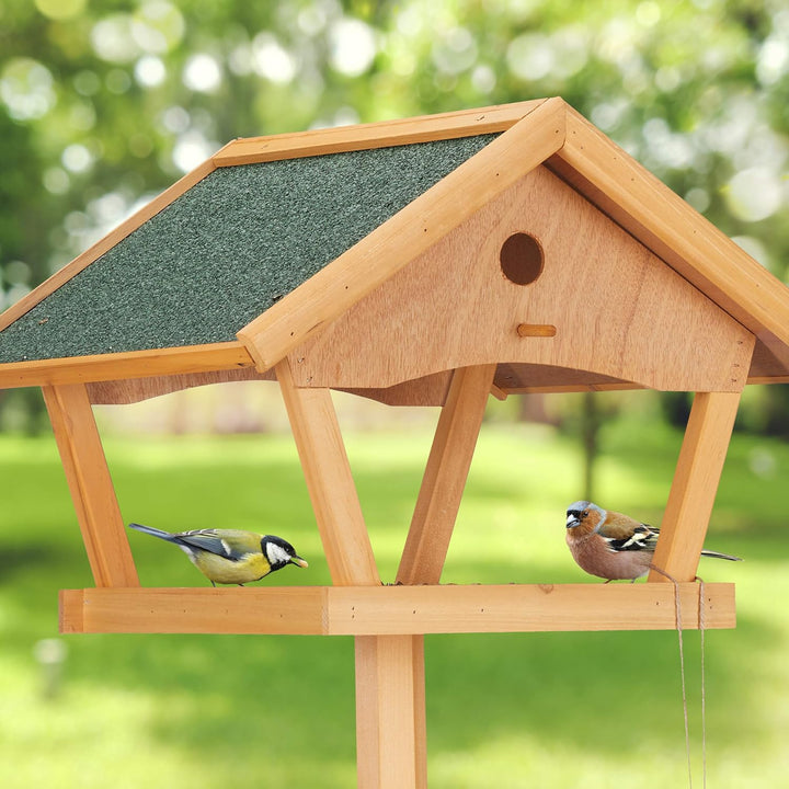 Relaxdays Vogelfutterhaus mit Ständer, gross, wetterfestes Dach, Garten, Holz Vogelhaus HBT 137 x 66