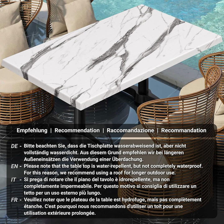 WERZA | Werzalit Tischplatte | Weiss Marmor | B:T 120 x 70 cm | Topalit Gartentischplatte | Perfekt