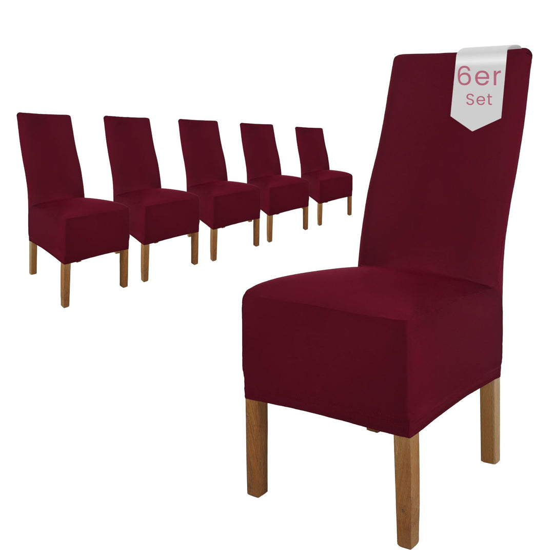 SCHEFFLER-Home Stuhlhussen 6er Set Lena Bordeaux/elastische und langlebige Hussen für Stühle/Robuste