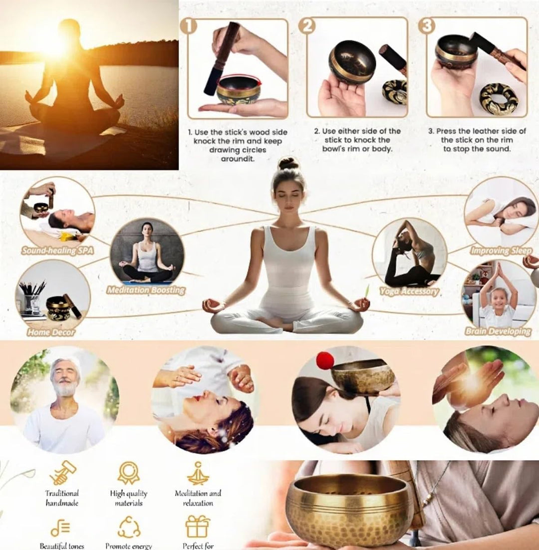 Klangschalen Set, Tibetische Meditation Stressabbau, Zen-Dekor, Schale handgefertigt in Nepal für He