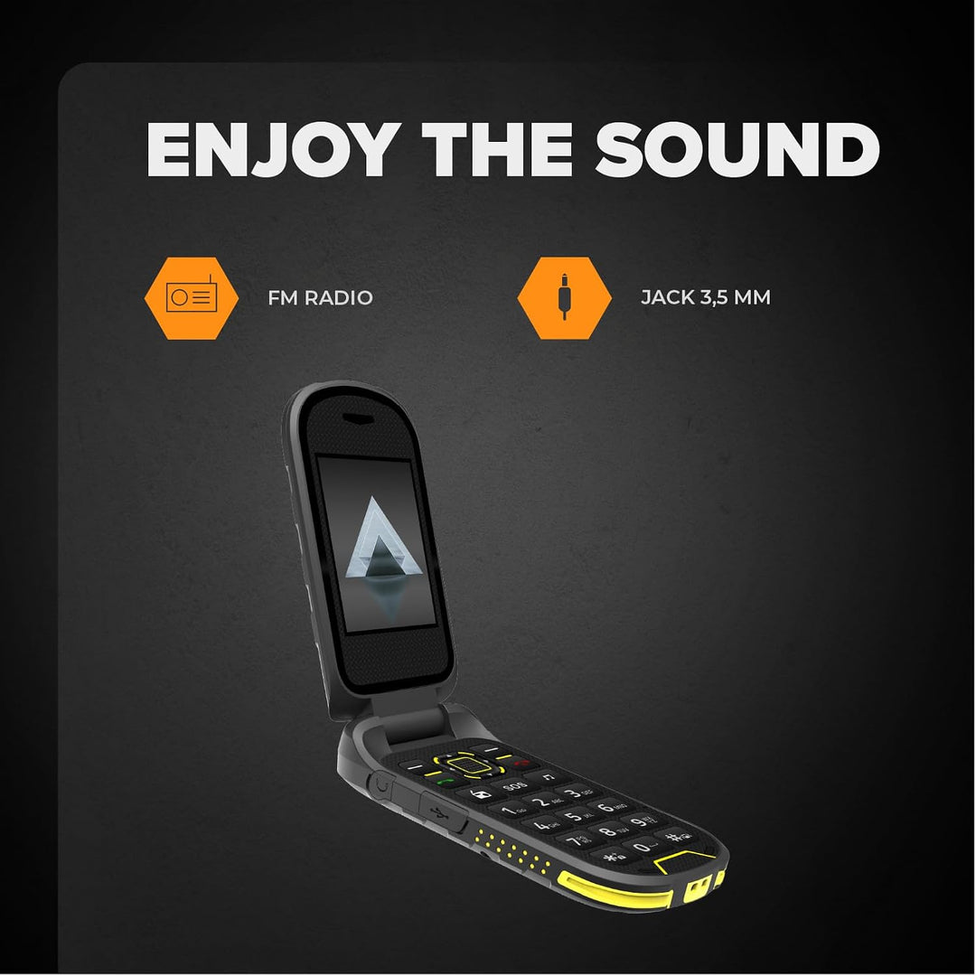 Flip-Telefon Klapphandy Hammer DIG LTE 4G Robustes, 2 Bildschirme, simlock-Free, Dual-SIM, kein Vert