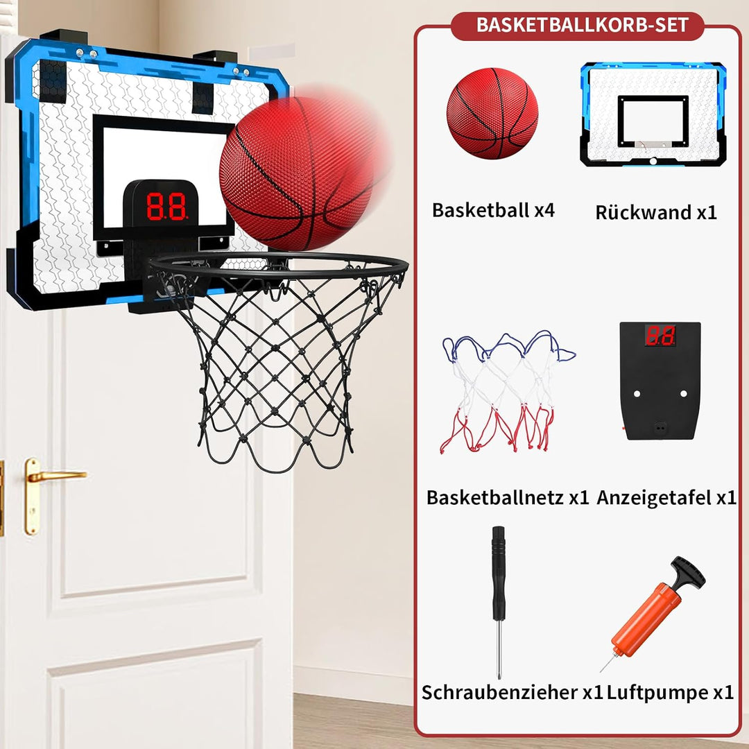 ZWOOS Basketballkorb Indoor Set für Kinder, Mini Basketballkorb Mit 4 Ball, 39x28cm, Pumpe & Befesti