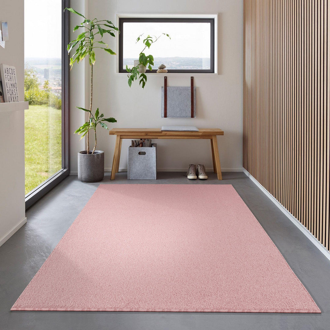 Carpetsale24 Dichter Kurzflor Teppich Wohnzimmer Rosa 80 x 250 cm Modern Einfarbig Design - Flauschi