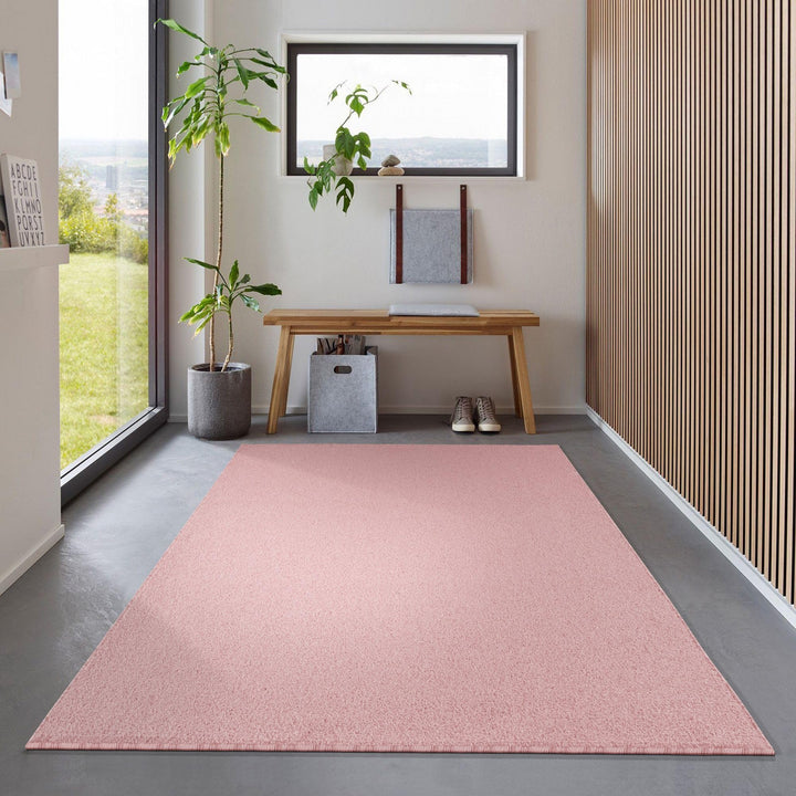 Carpetsale24 Dichter Kurzflor Teppich Wohnzimmer Rosa 80 x 250 cm Modern Einfarbig Design - Flauschi