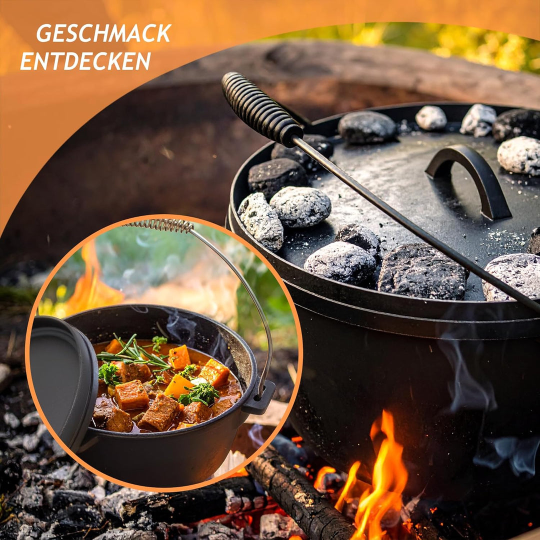 Rin & Rut Dutch Oven aus Gusseisen - 25 cm, 3.9L I Temperaturbeständig bis 400°C, mit Flanschdeckel,