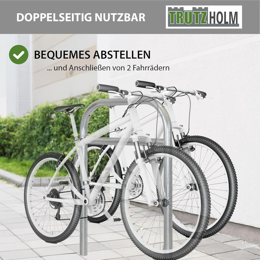 TRUTZHOLM 2x Fahrradanlehnbügel mit Mittelrohr 115 x 78 cm Stahl feuerverzinkt Ø 49 mm zum Einbetoni