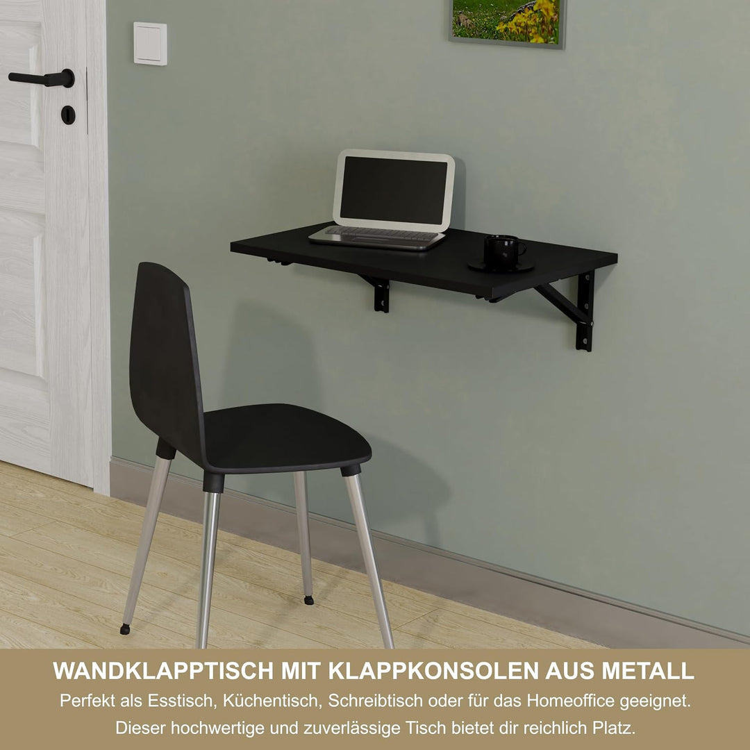 KDR Wandklapptisch 60x40 cm – Klapptisch zur Wandmontage, platzsparender Wandtisch, klappbarer Essti