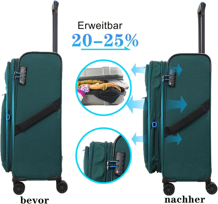 ABISTAB Weichschalenkoffer 4 Rollen dunkel grün Business Koffer Reisekoffer 28 L mit Dehnfalte TSA S