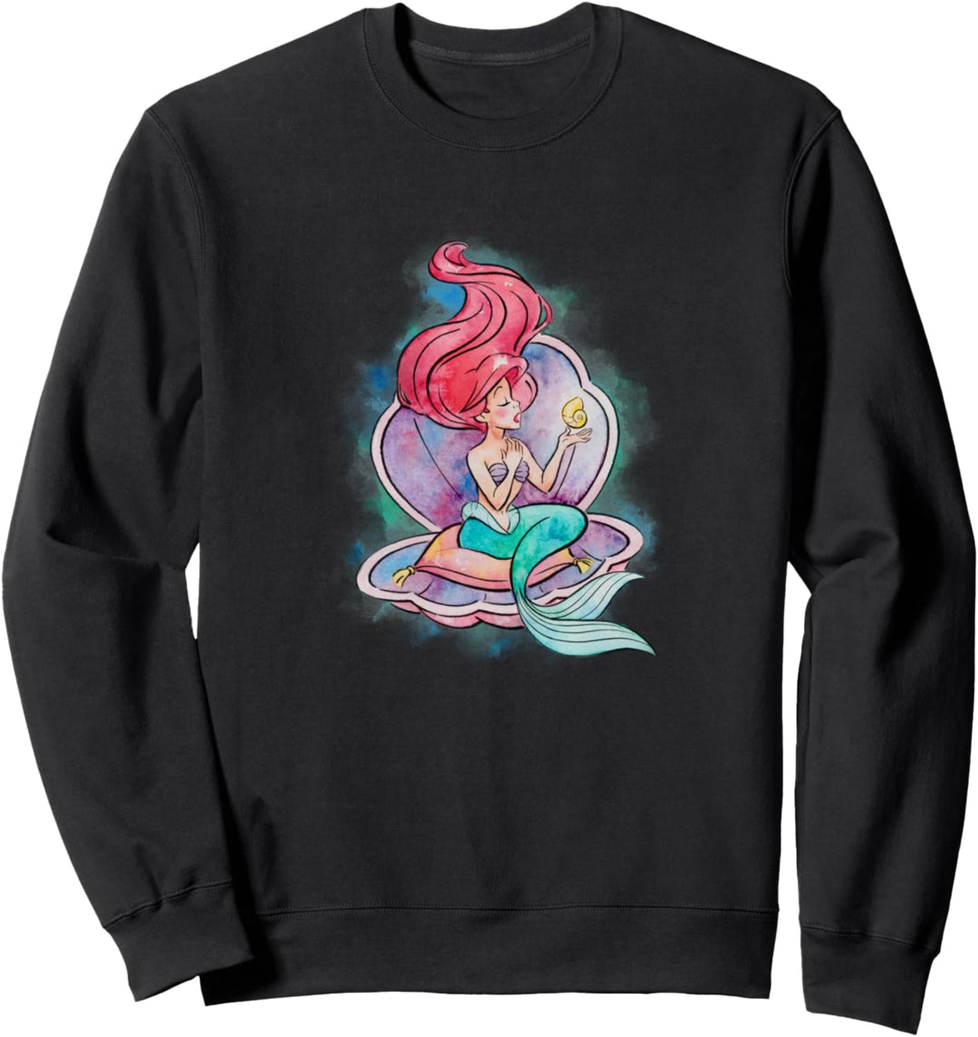 Disney Little Mermaid Ariel Clam Shell Watercolor Portrait Sweatshirt