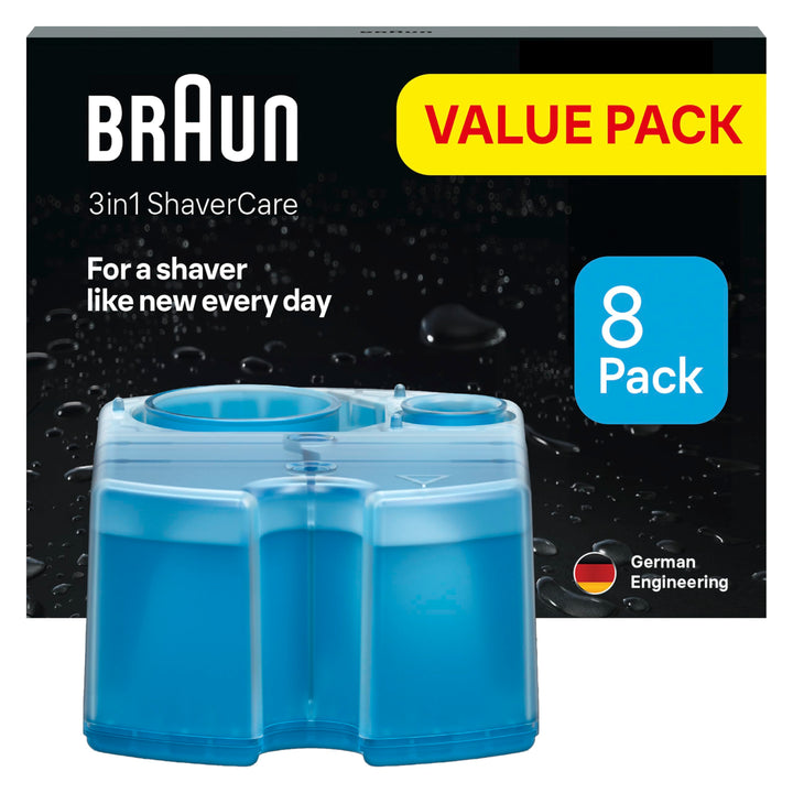 Braun 3-in-1 ShaverCare Reinigungskartuschen für Reinigungsstationen, Hygienische Reinigung, 8er Pac
