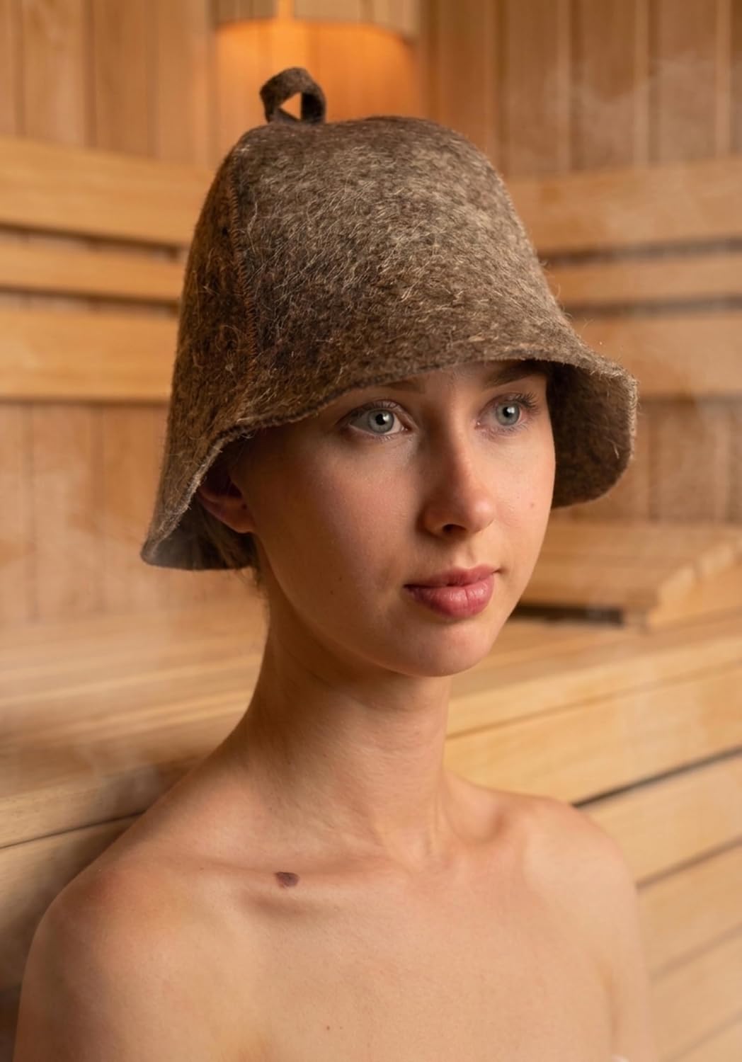 Ger3as Saunahut 100% Wollfilz mit Haken für Damen und Herren, Wellness Mütze Premium Qualität Filz S