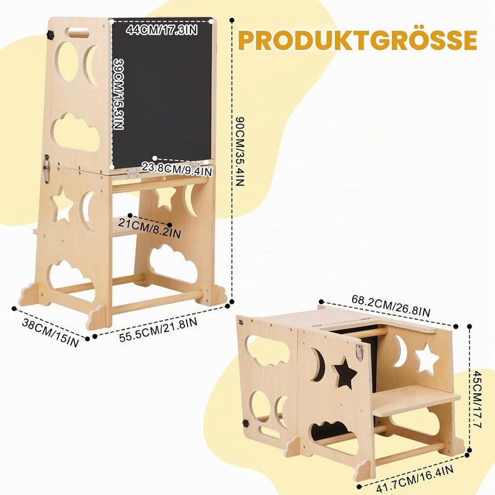 Montessori Lernturm für Kinder, 3 in 1 Learning Tower für Kinder Lernturm Klappbar Tritthocker mit T