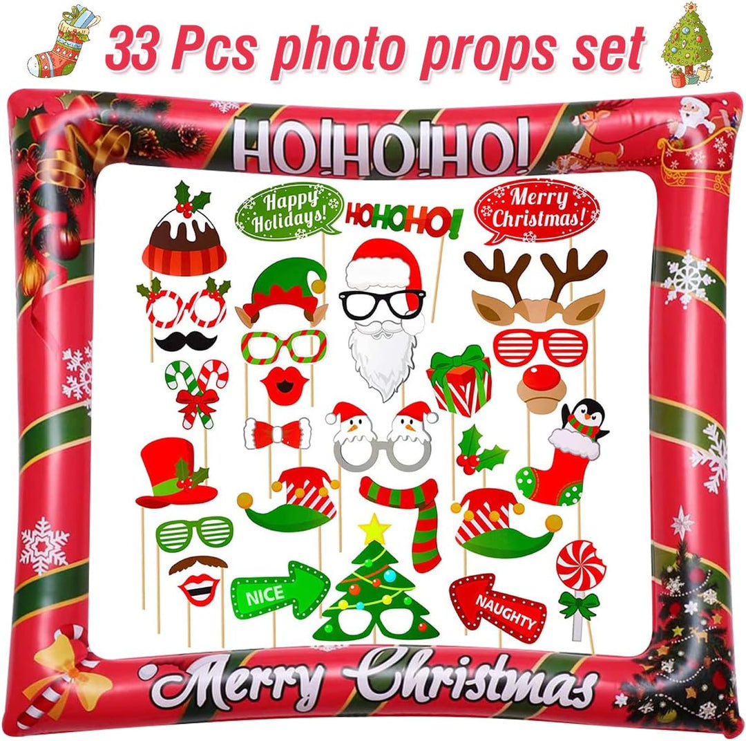 KKSJK Weihnachten Aufblasbarer Bilderrahmen mit 32 PCS Foto Requisiten, Weihnachtsdeko Photo Booth,