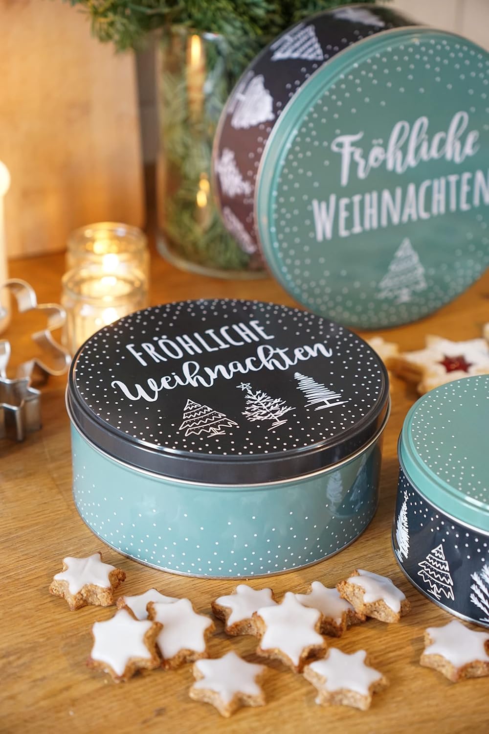 Geschenkset Keksdose Plätzchendose Metalldose 3er Set "Fröhliche Weihnachten" Weihnachten mit süsser