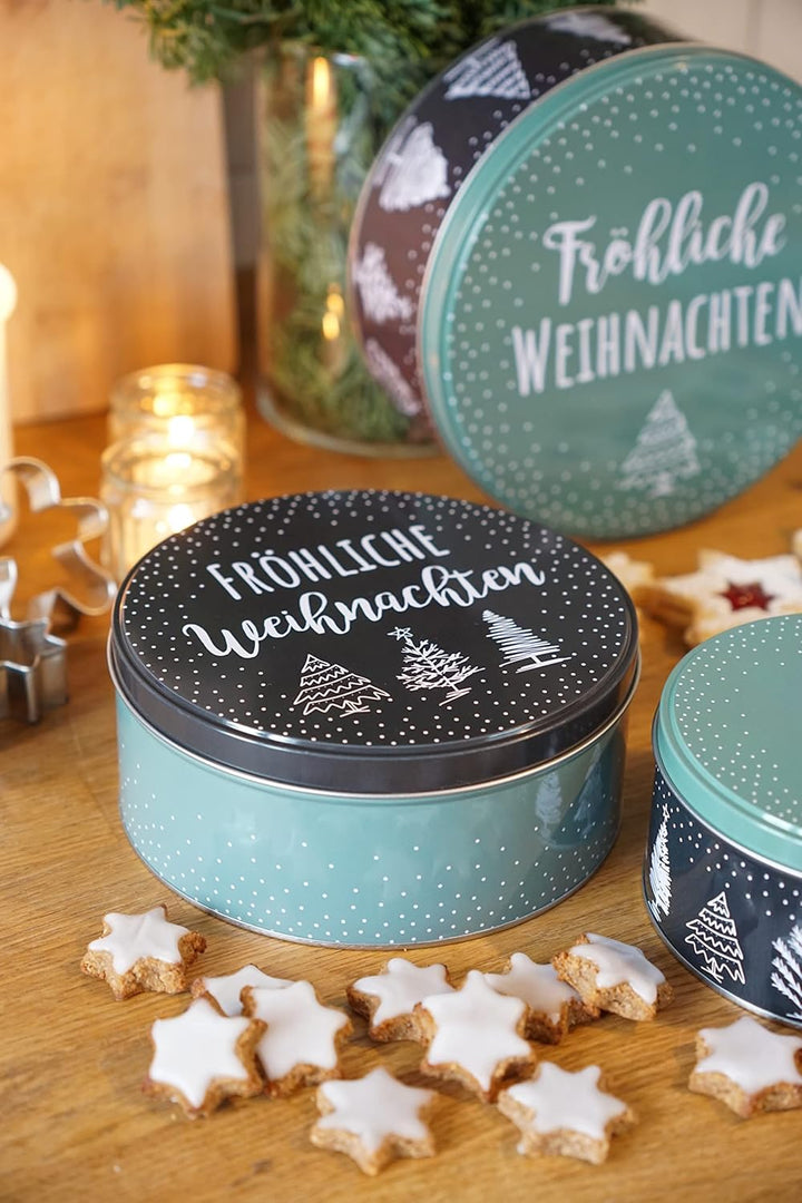Geschenkset Keksdose Plätzchendose Metalldose 3er Set "Fröhliche Weihnachten" Weihnachten mit süsser
