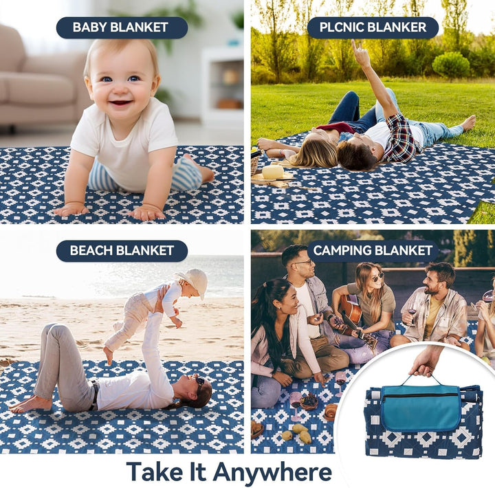 OESSUF Picknickdecke wasserdicht 200x200, extra grosse Picknickdecke XXL Stranddecke sandfrei tragba
