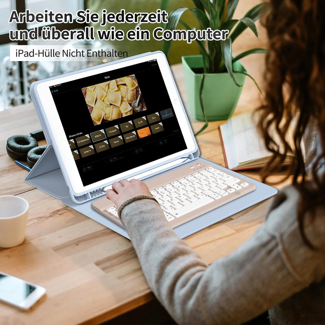 aoub Kabellose Tastatur mit deutschem QWERTZ Layout für iPad Pro/Air/Mini/iPad 11/10,9/10,5/10,2/9,7