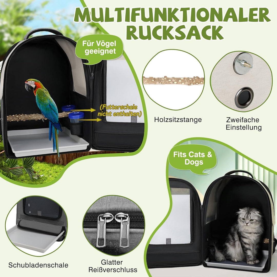 ALLSOPETS Vogelrucksack Leicht und Atmungsaktiv Tragbarer Papageiträger für Kleine Tiere mit Ständer