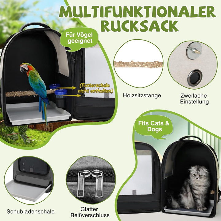 ALLSOPETS Vogelrucksack Leicht und Atmungsaktiv Tragbarer Papageiträger für Kleine Tiere mit Ständer