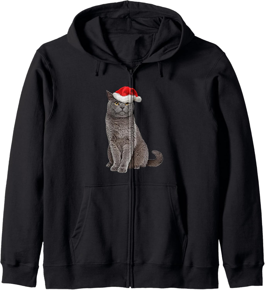 Britisch Kurzhaar Katze und Weihnachtsmütze Katzenmotiv Kapuzenjacke