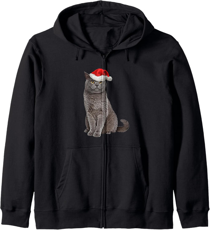 Britisch Kurzhaar Katze und Weihnachtsmütze Katzenmotiv Kapuzenjacke