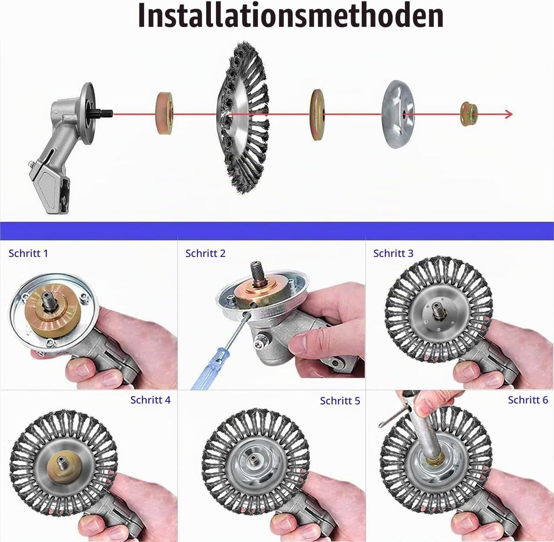 2 Stück Unkrautbürste Freischneider, Universelle Wildkrautbürste für Motorsensen 25,4 mm Bohrung eff