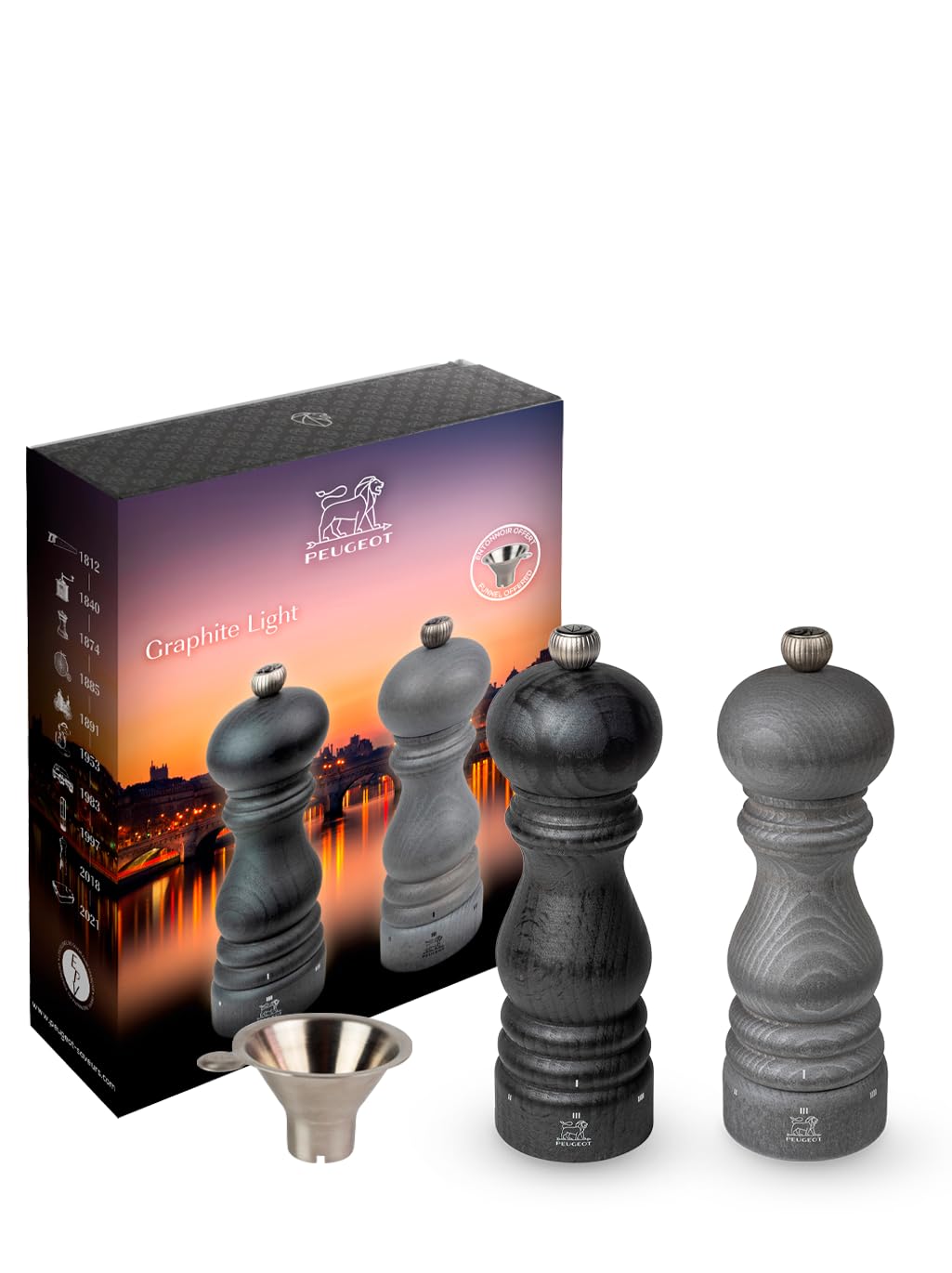 Duo Pfeffer- und Salzmühle Paris u'Select 18 cm + Trichter aus Edelstahl, Graphit Leicht