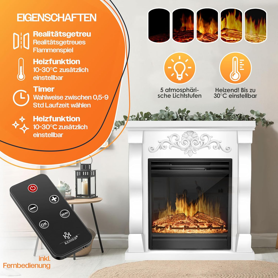KESSER® Elektrokamin Standkamin - Kamin elektrisch mit LED 3D-Flammeneffekt, Mit Heizung Heizfunktio