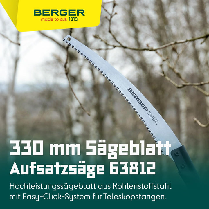 Berger ArboRapid Set 63813 Aufsatzsäge, Länge: 33 cm Sägenaufsatz für Teleskopstangen für Äste inkl.