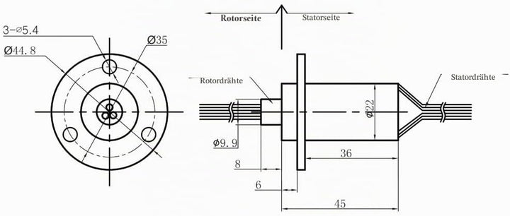 Schleifring, 22 mm Leitfähiger Schleifring Sammelring 30 A 150 U/min 0~600 V AC/DC