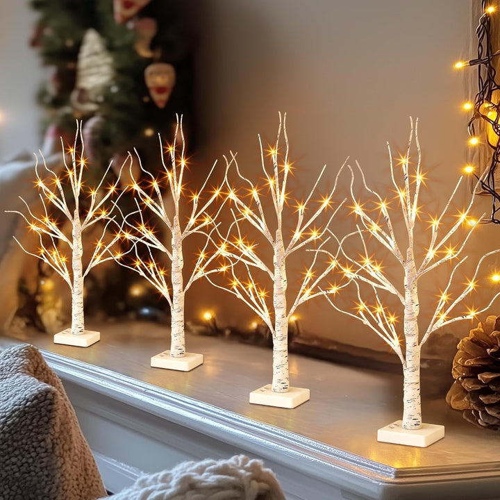 DELICHTER 4er Set Lichterbaum Lichterzweige für Innen 24 Warmweiss LEDs Bäumchen Birken Dekozweige B