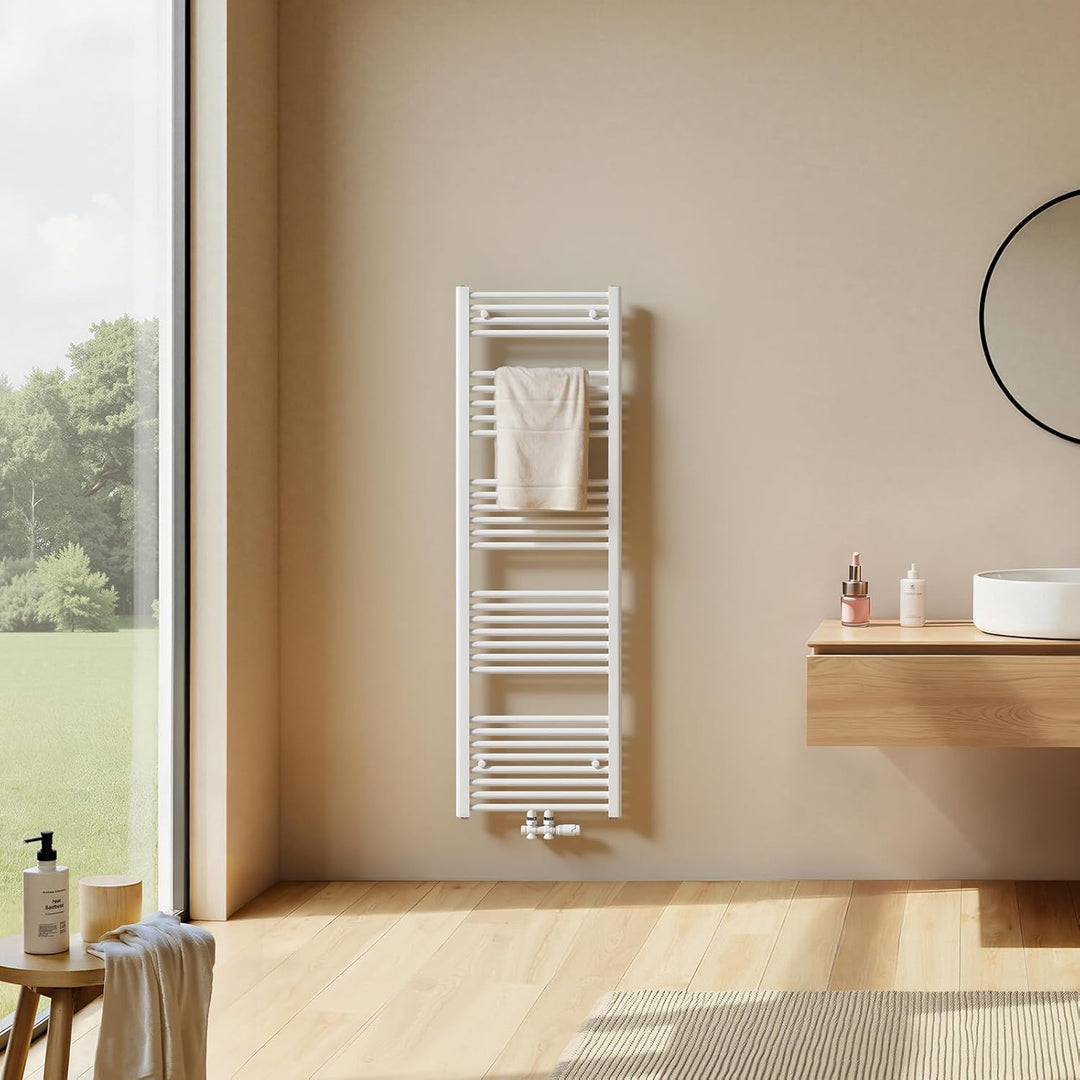 EMKE Handtuchheizkörper Gerade 1200x400 mm - Badheizkörper mit Mittelanschluss, Effizienter Handtuch