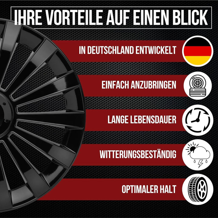 Albrecht 16 Zoll Radkappen schwarz für Stahlfelgen - Meridian Radzierblenden aus hochwertigem Kunsts