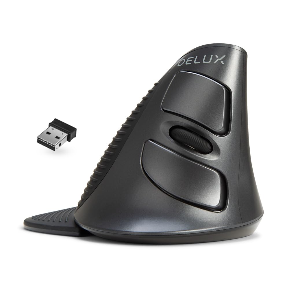 DELUX Ergonomische Maus Kabellos, Vertikale Maus für Karpaltunnel, Geräuschloser klick, 1600 DPI, 6