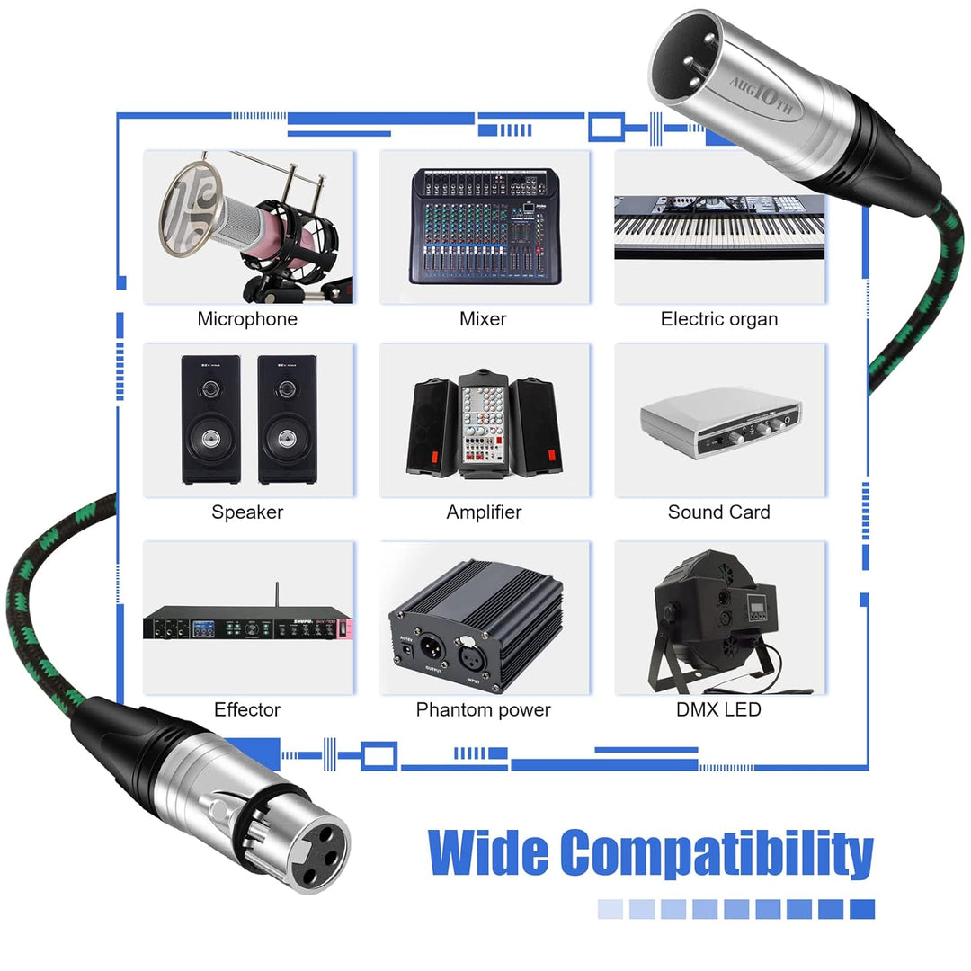 XLR Pro Mikrofon Kabel 4,5 Meter 2 Pack Männlich (Male) zu Weiblich(Female) XLR Kabel 3-polig grün a