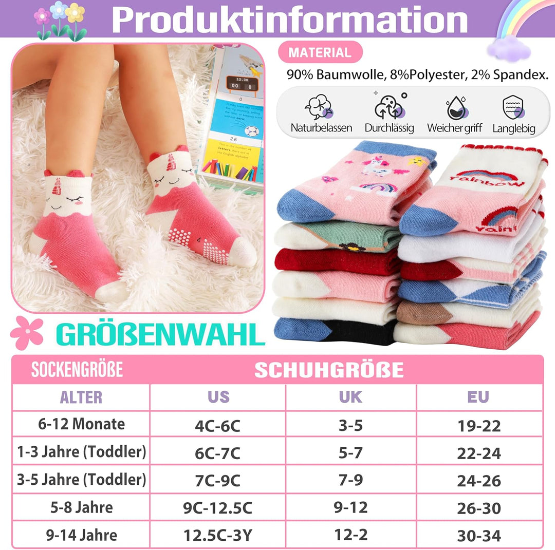 12 Paare Stoppersocken Kinder Baby Mädchen Socken Antirutschsocken Kinder Anti Rutsch Baumwolle Lust
