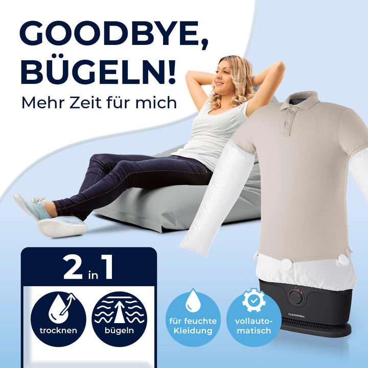 CLEANmaxx automatischer Hemdenbügler PRO mit Hosenaufsatz | Ersetzt Bügeleisen, Dampfglätter, Steame