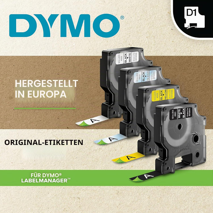 DYMO Original D1-Etikettenband | schwarz auf weiss | 12 mm x 7 m | selbstklebendes Schriftband| für