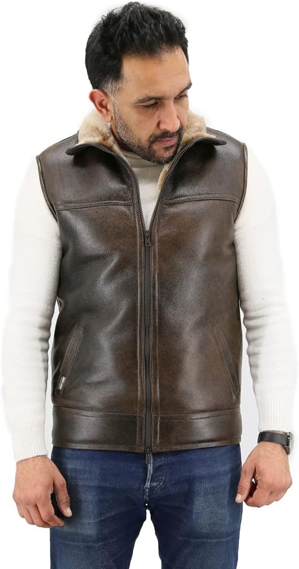 Hollert Herren Lammfellweste Luca Fellweste Echtleder Merino Schaffell Jagdweste warme Outdoorweste