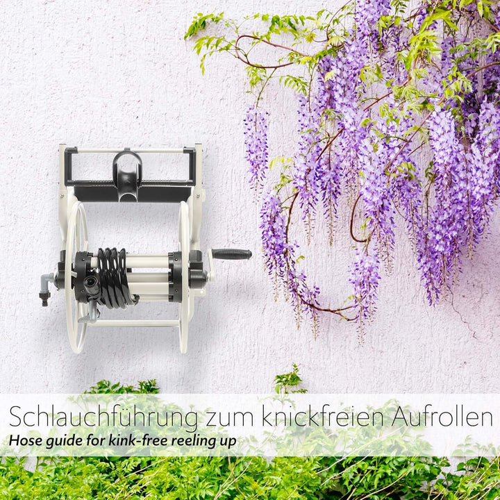 XPOtool Schlauchtrommel aus Metall, Gartenschlauch-Trommel zur Wandmontage, mit Handkurbel, für 60m