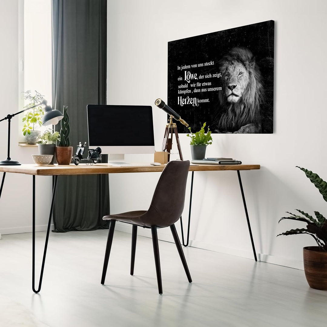 wandmotiv24 Leinwandbild Motivation, 60x45cm, Querformat, In jedem steckt EIN Löwe, Deko, Bilder auf