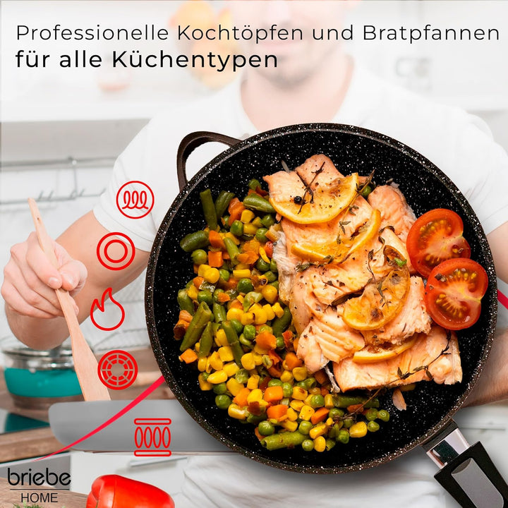 briebe Induktions-Kochgeschirr, 12-teilig, Set mit 4 Töpfen aus Aluminiumguss + 2 Pfannen, Antihaftb