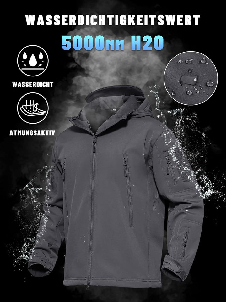 KEFITEVD Tactical Softshell Jacke Herren Fleece Gefüttert Wasserabweisend Atmungsaktiv Outdoorjacke