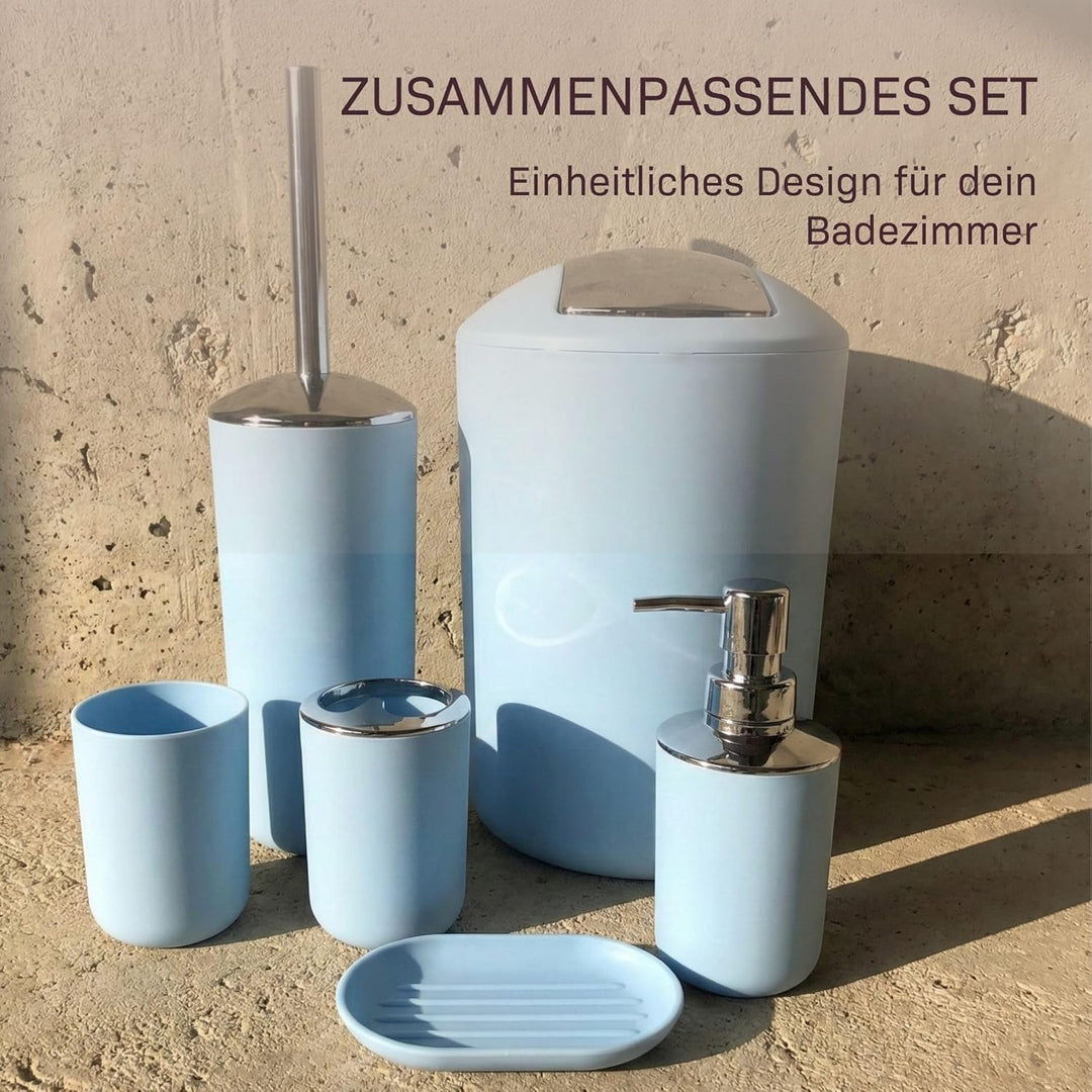 Badezimmer Set 6-teilig, Badaccessoires Komplettset Kunststoff, WC Garnitur mit Klobürste, Mülleimer