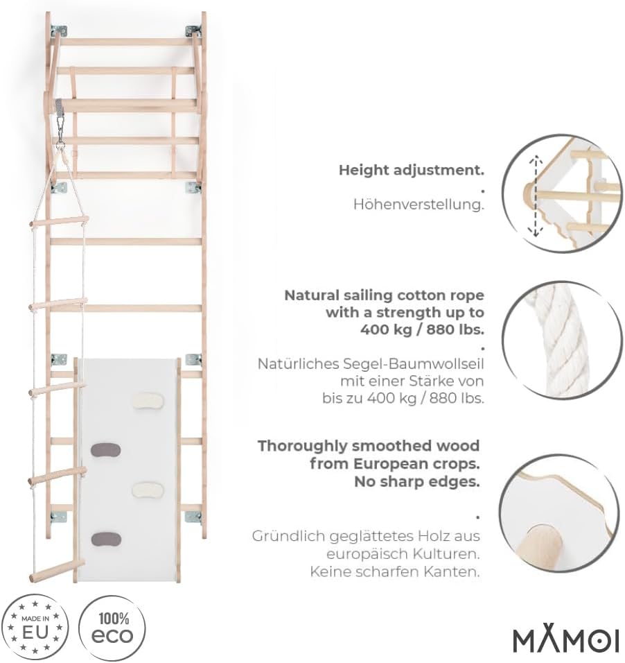 MAMOI® Indoor-Klettergerüst, Wandleitern fürs Zimmer, Kletterturnringe für Erwachsene, Yarnwood Klet