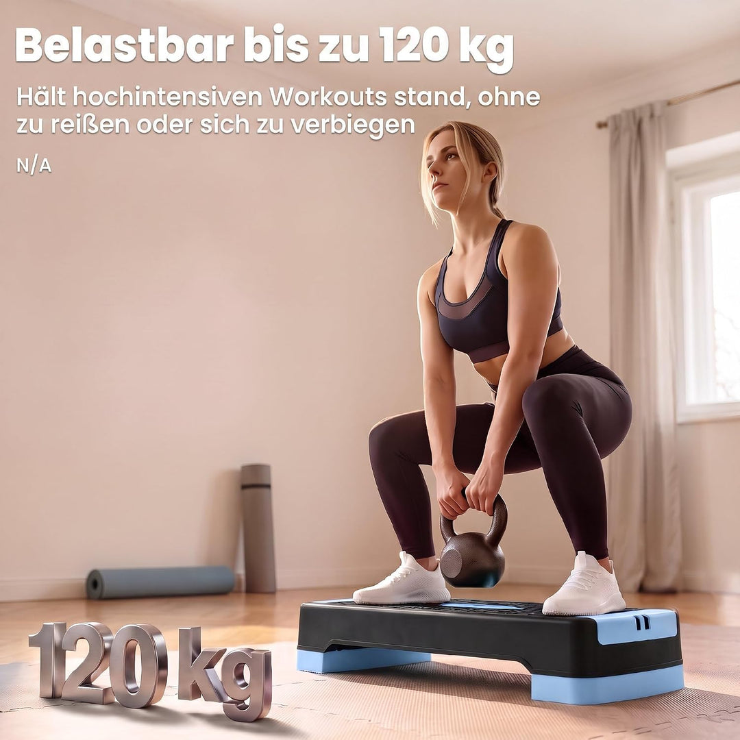 SPORTNOW Steppbrett Höhenverstellbar Fitness, 2 Stufen (11/16 cm), Blau | Aerobic Stepper, 2 Widerst
