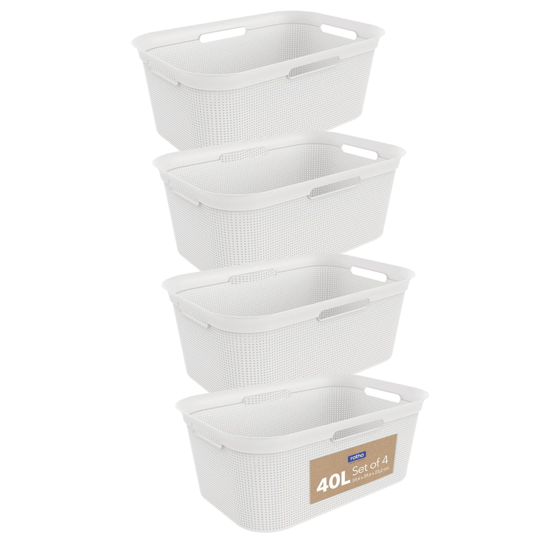 Rotho Brisen 4er-Set Wäschekorb 40l, Kunststoff (PP) BPA-frei, weiss, 4 x 40l, Weiss