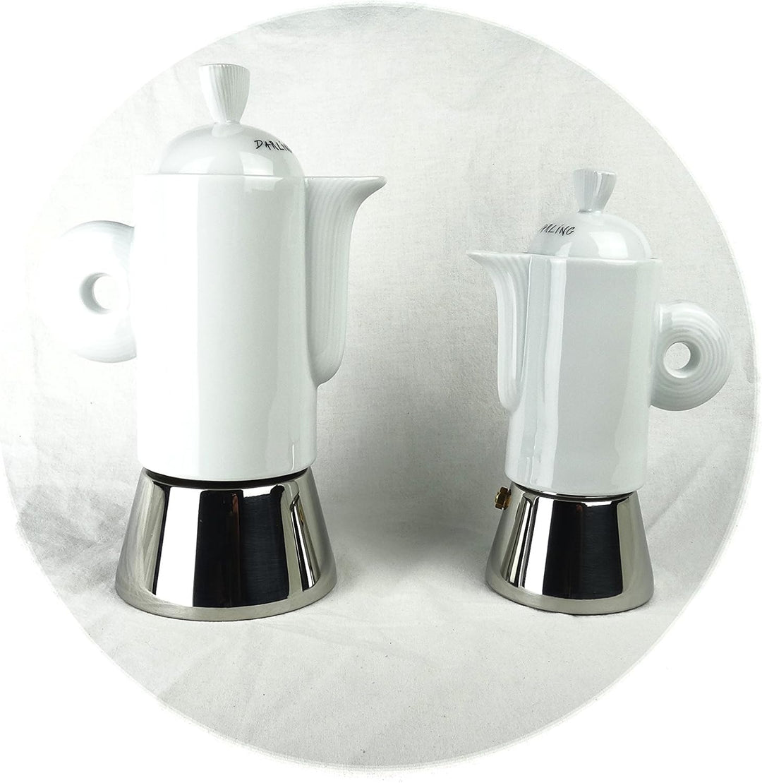 Moka Consorten Italienischer Espressokocher »Darling« | Edelstahl und weisses Porzellan | Füllmenge: